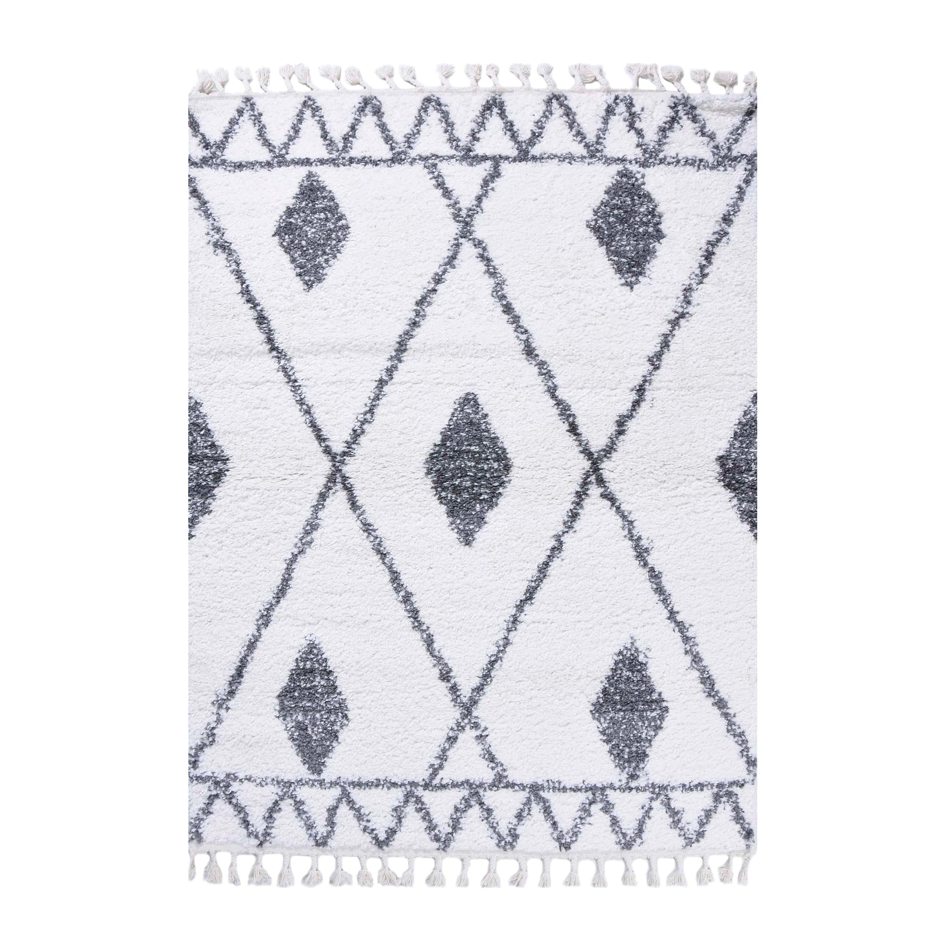 Superior Boho Tribal Geometric Indoor Shag Area Rug with Tassels - Cream-Grey
