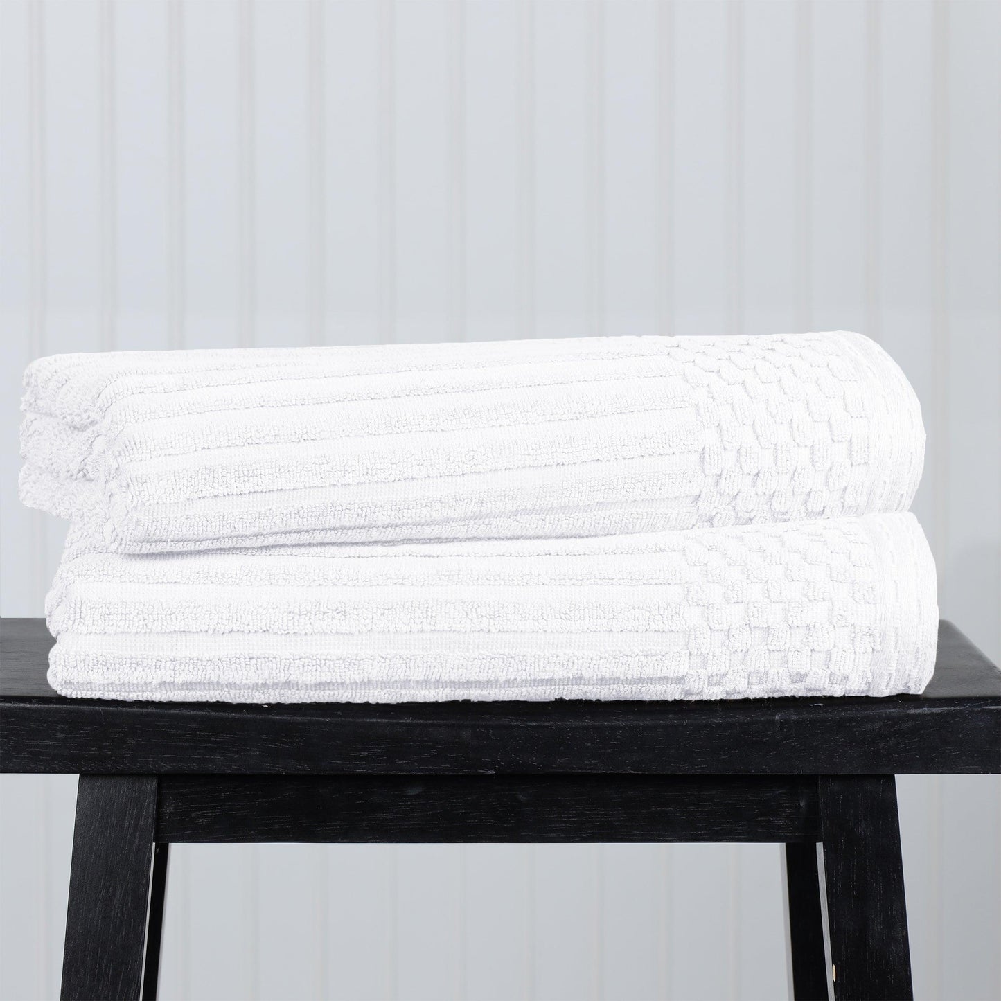 Superior Soho Ribbed Textured Cotton Ultra-Absorbent Bath Sheet & Bath Towel Set - White
