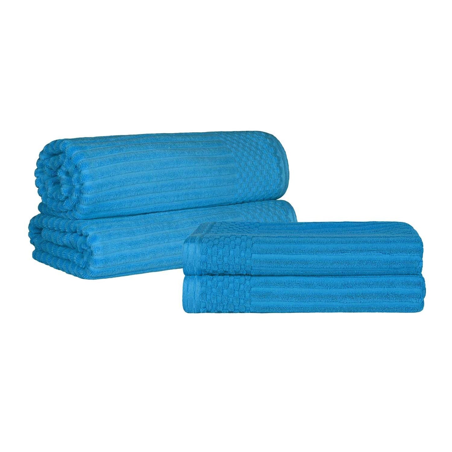 Superior Soho Ribbed Textured Cotton Ultra-Absorbent Bath Sheet & Bath Towel Set - Azure