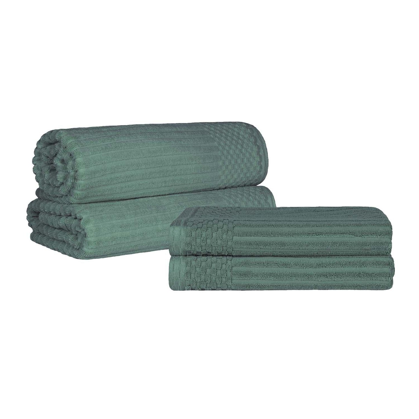 Superior Soho Ribbed Textured Cotton Ultra-Absorbent Bath Sheet & Bath Towel Set - Basil