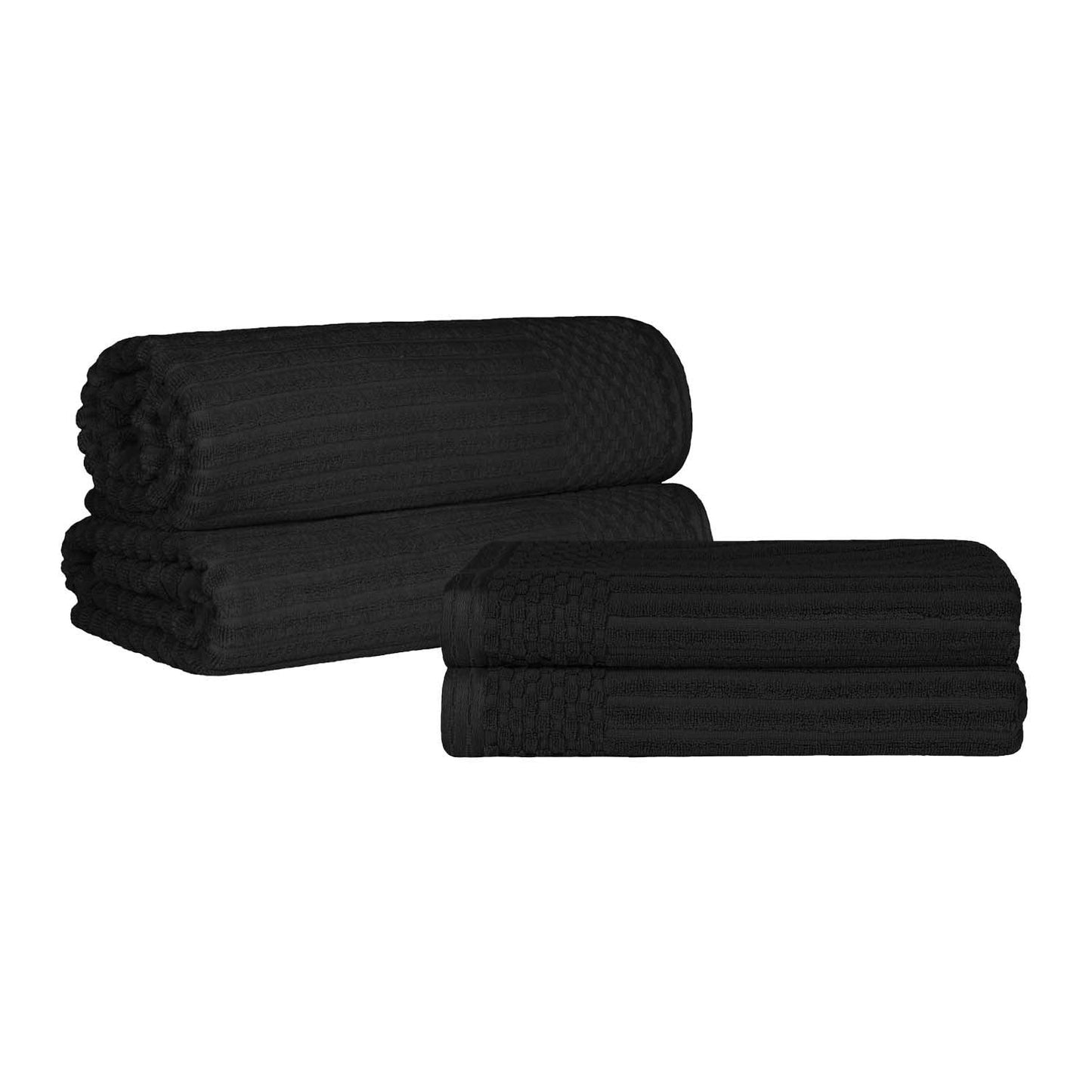 Superior Soho Ribbed Textured Cotton Ultra-Absorbent Bath Sheet & Bath Towel Set - Black