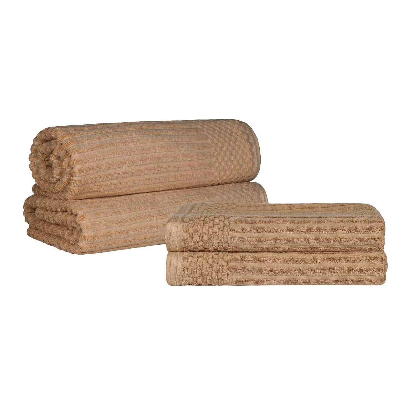 Superior Soho Ribbed Textured Cotton Ultra-Absorbent Bath Sheet & Bath Towel Set - Coffee