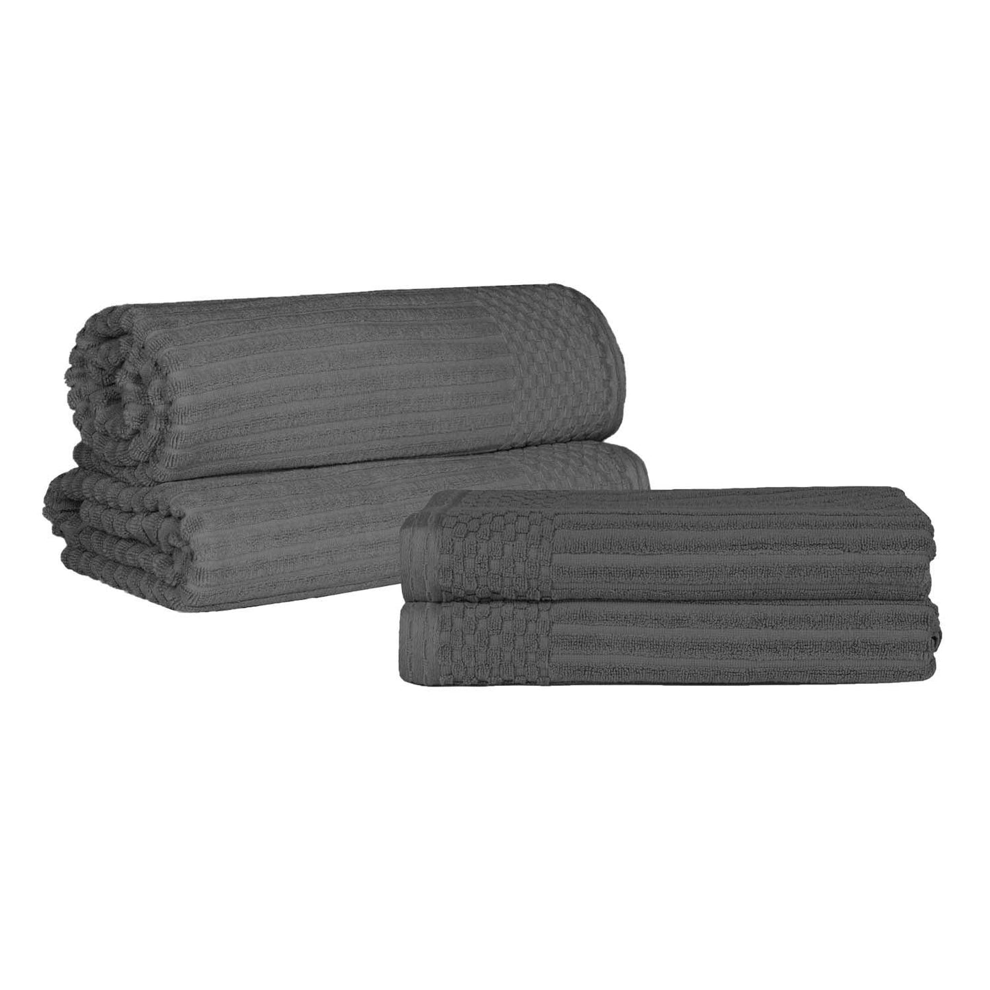 Superior Soho Ribbed Textured Cotton Ultra-Absorbent Bath Sheet & Bath Towel Set - Charcoal