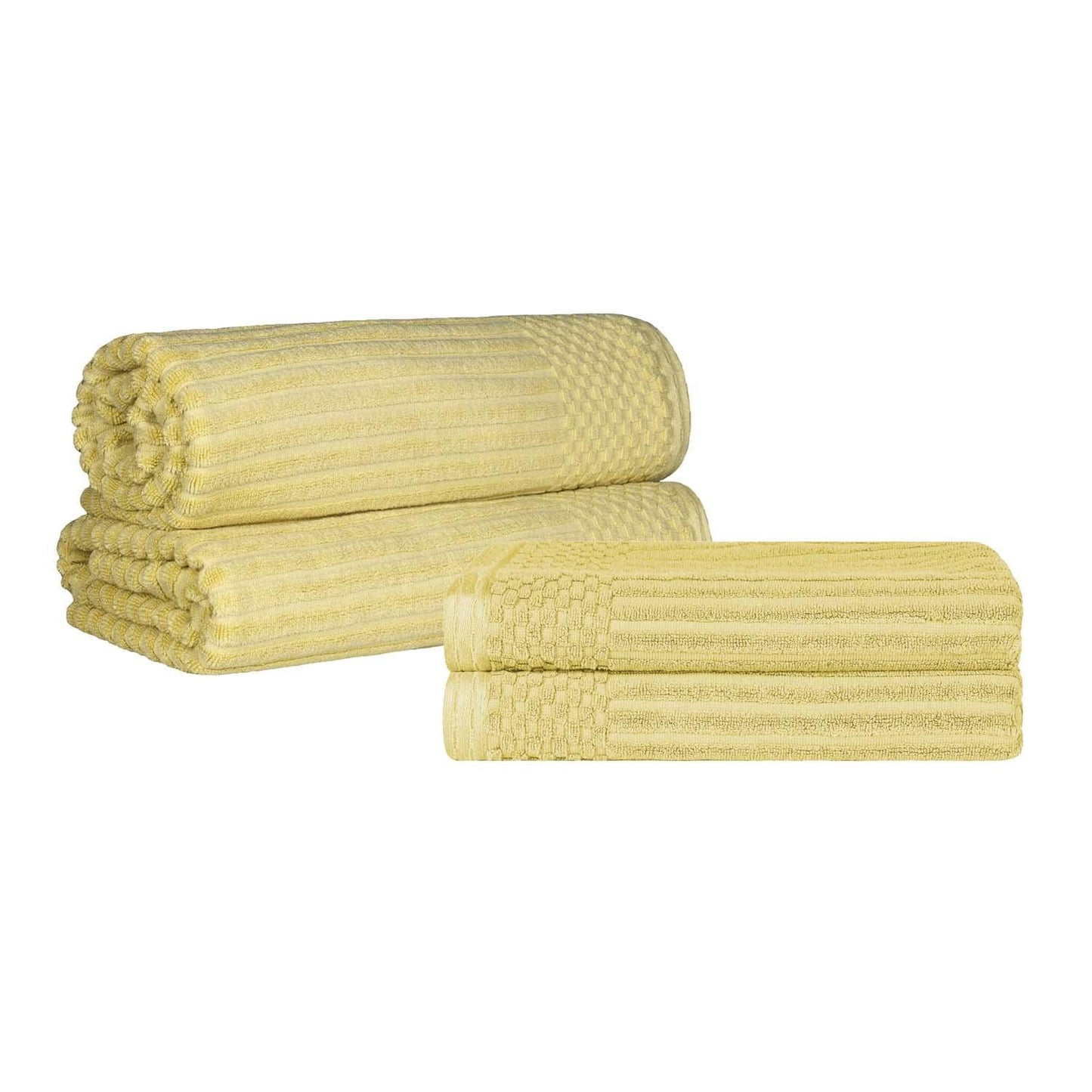 Superior Soho Ribbed Textured Cotton Ultra-Absorbent Bath Sheet & Bath Towel Set - Golden Mist