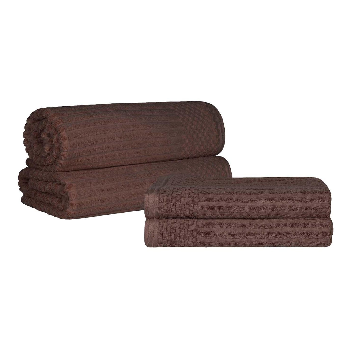 Superior Soho Ribbed Textured Cotton Ultra-Absorbent Bath Sheet & Bath Towel Set - Java