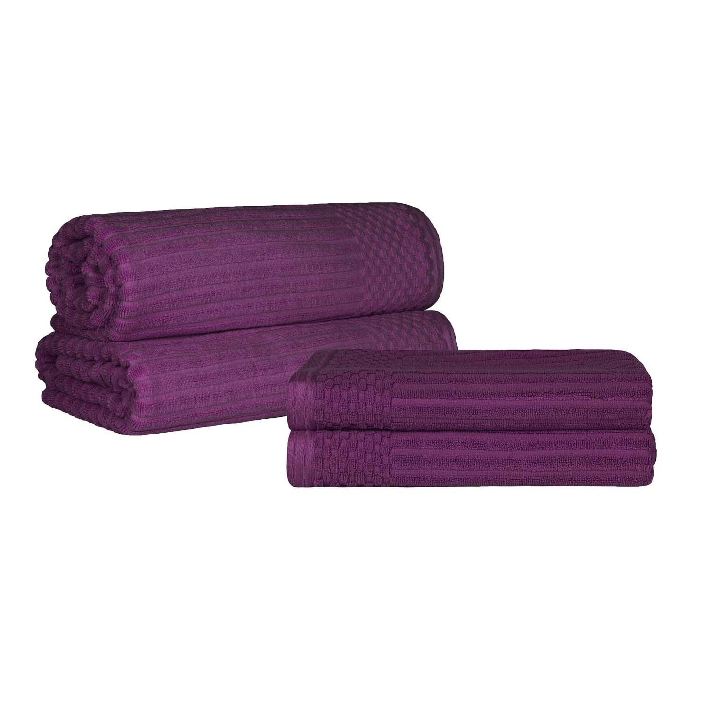 Superior Soho Ribbed Textured Cotton Ultra-Absorbent Bath Sheet & Bath Towel Set - Plum