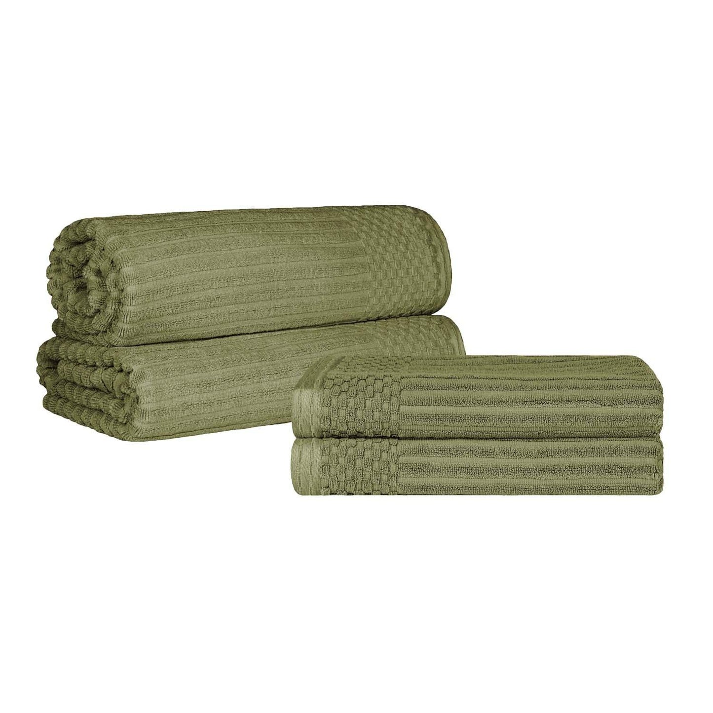 Superior Soho Ribbed Textured Cotton Ultra-Absorbent Bath Sheet & Bath Towel Set - Sage