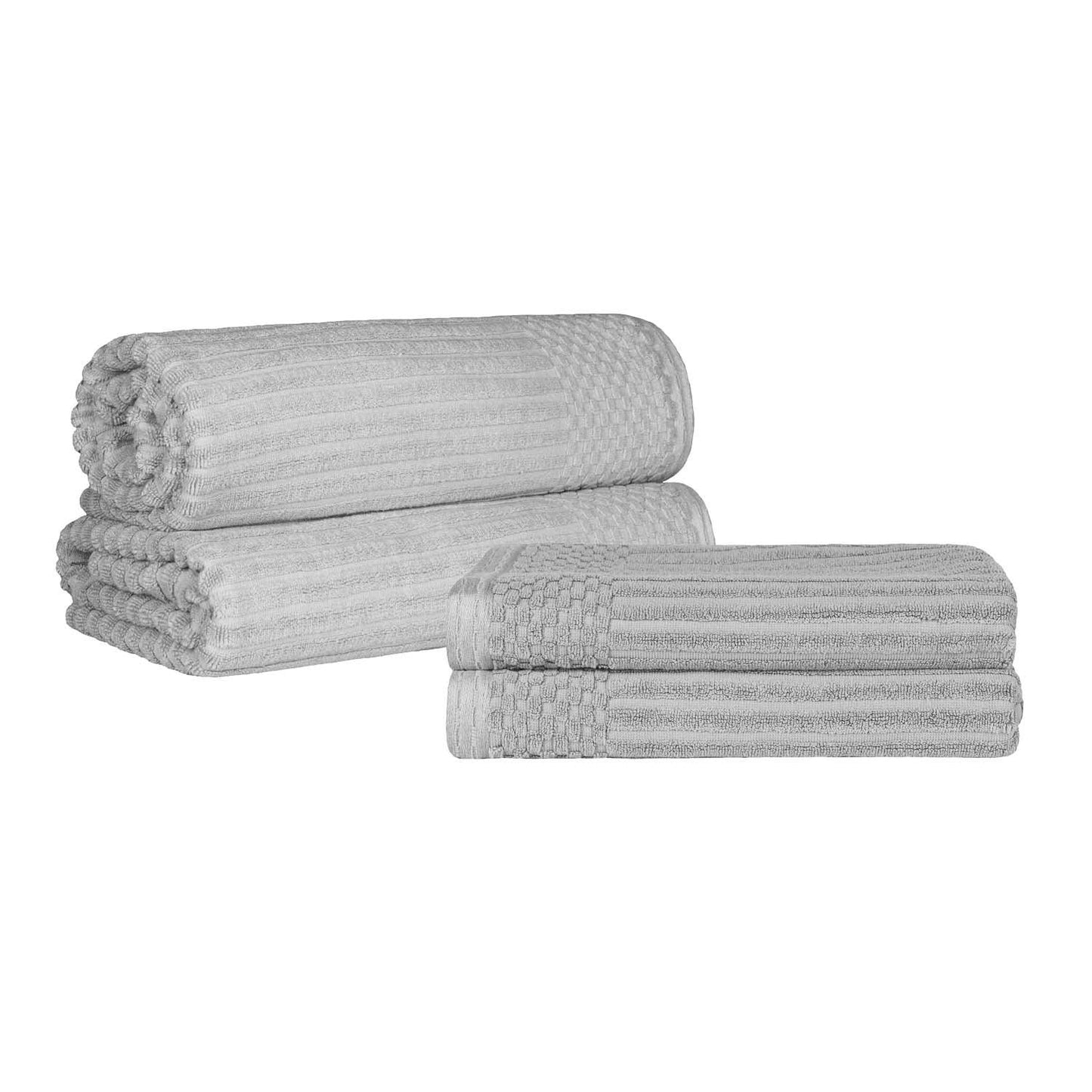 Superior Soho Ribbed Textured Cotton Ultra-Absorbent Bath Sheet & Bath Towel Set - Silver