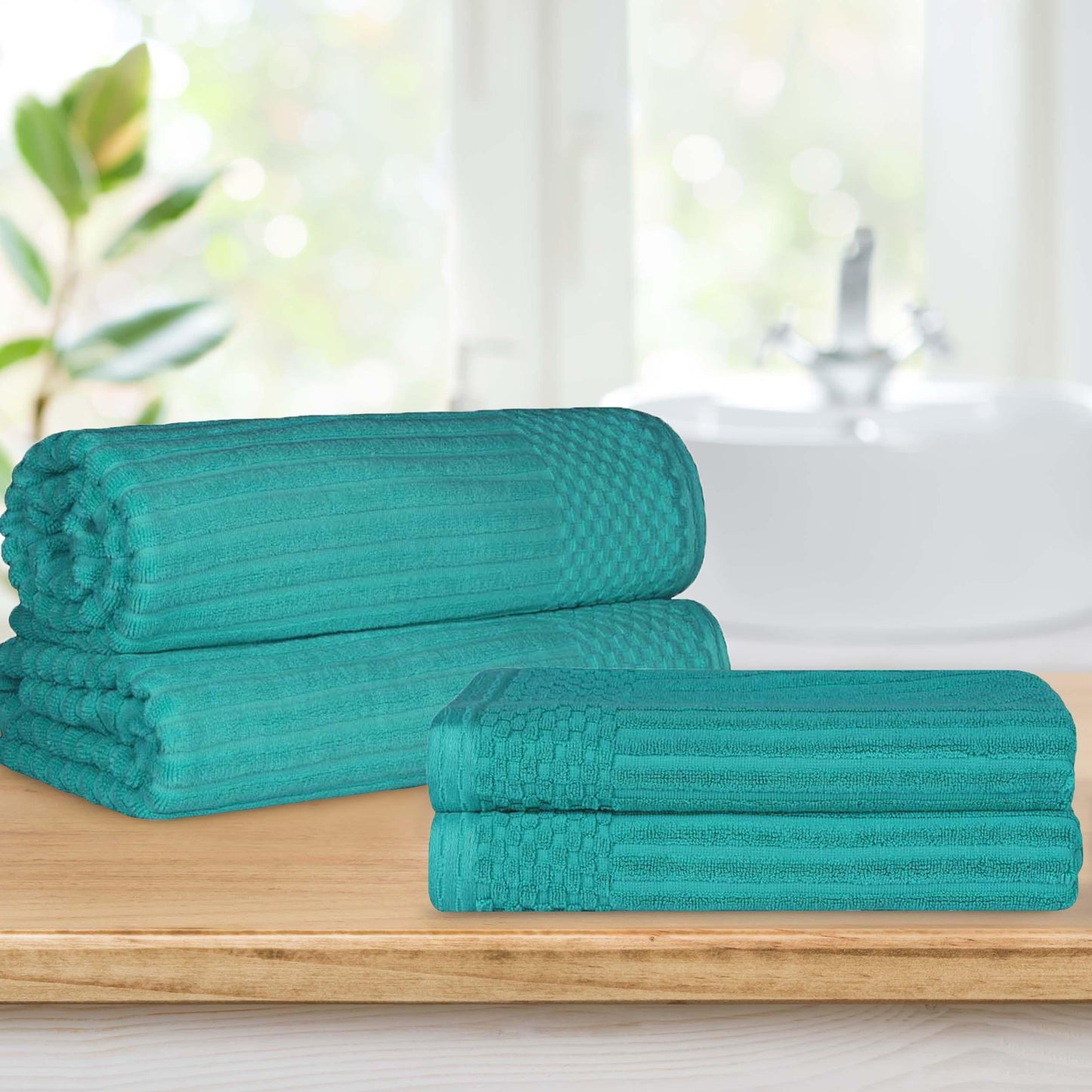 Superior Soho Ribbed Textured Cotton Ultra-Absorbent Bath Sheet & Bath Towel Set - Turquoise