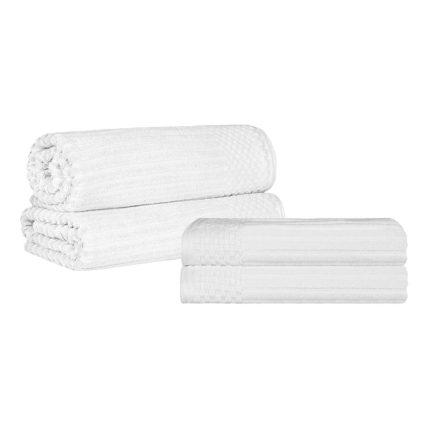 Superior Soho Ribbed Textured Cotton Ultra-Absorbent Bath Sheet & Bath Towel Set - White