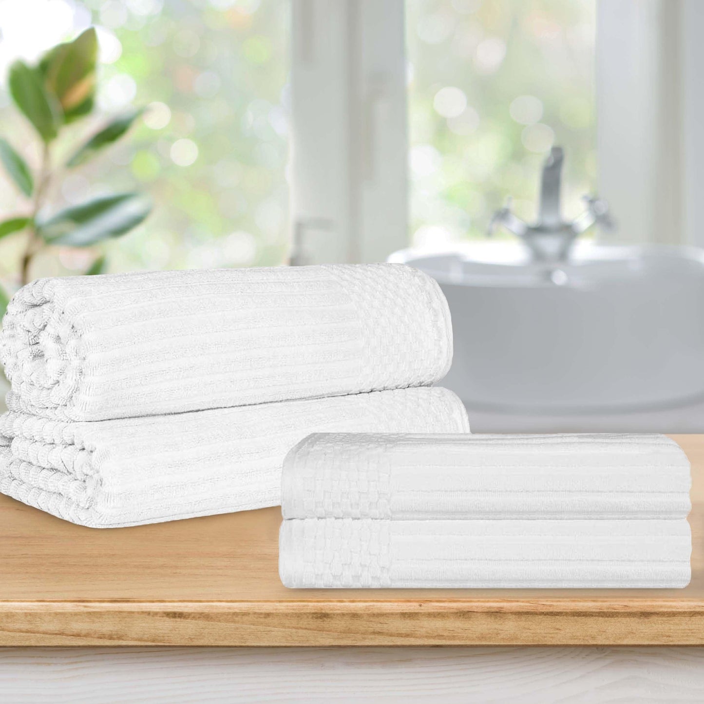 Superior Soho Ribbed Textured Cotton Ultra-Absorbent Bath Sheet & Bath Towel Set - White