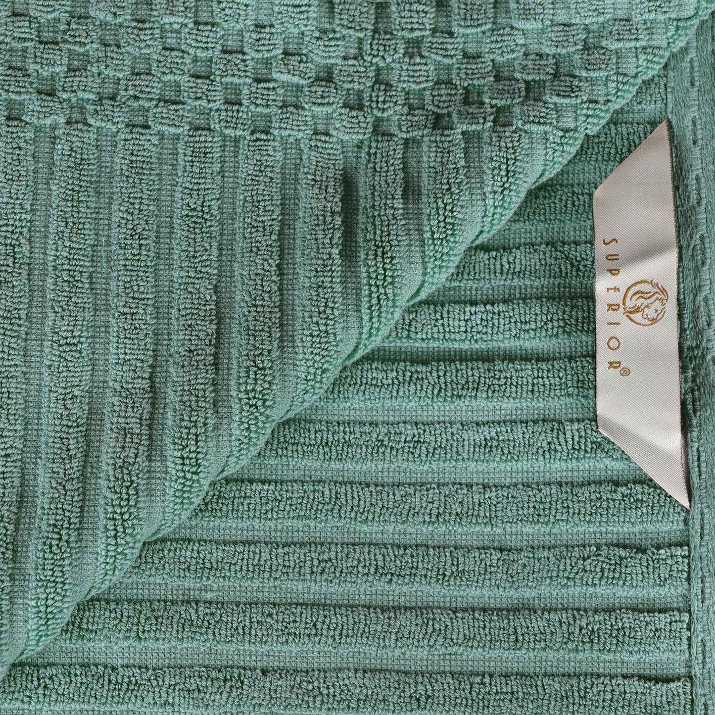 Superior Soho Ribbed Textured Cotton Ultra-Absorbent Bath Sheet & Bath Towel Set - Basil