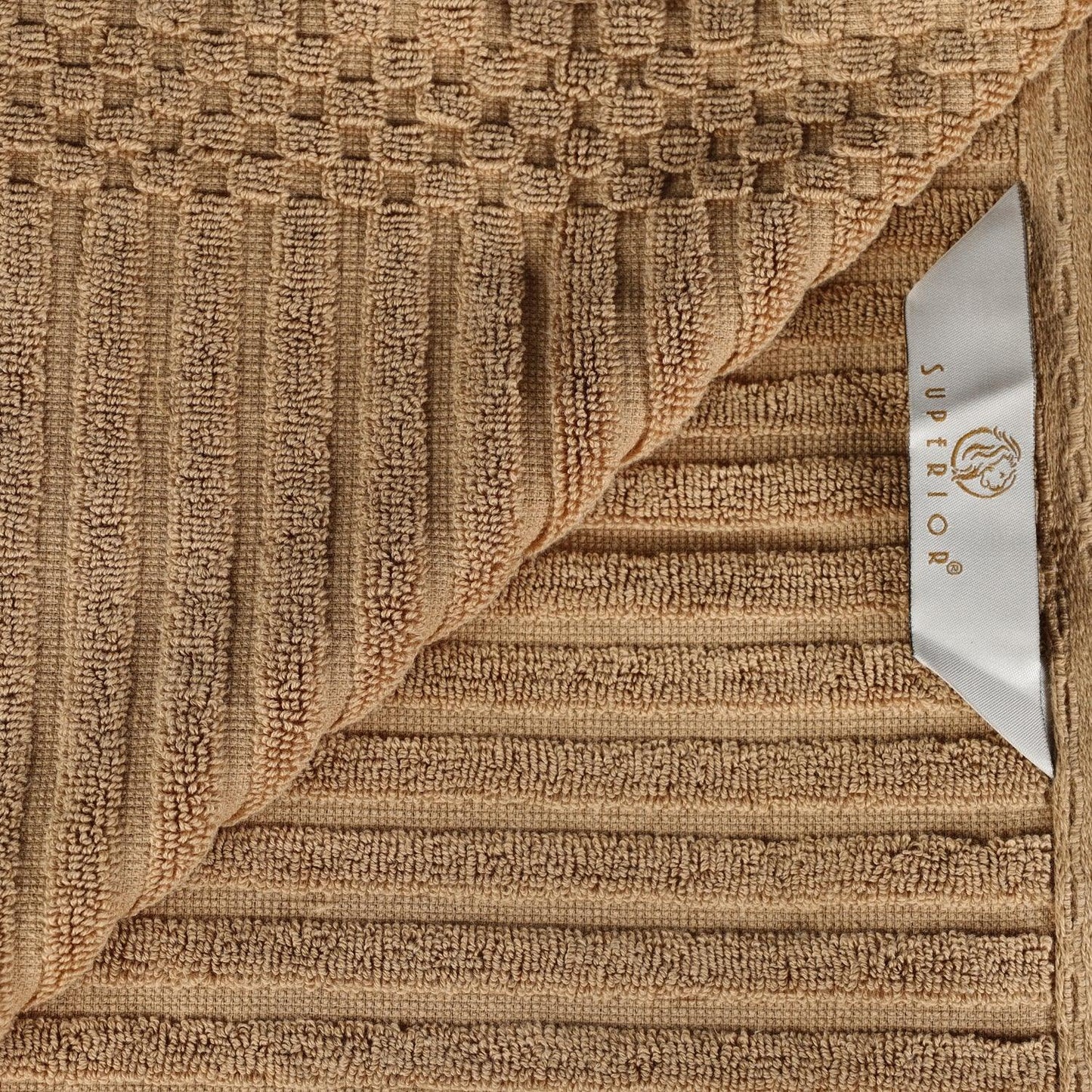 Superior Soho Ribbed Textured Cotton Ultra-Absorbent Hand Towel and Bath Sheet Set - Coffee