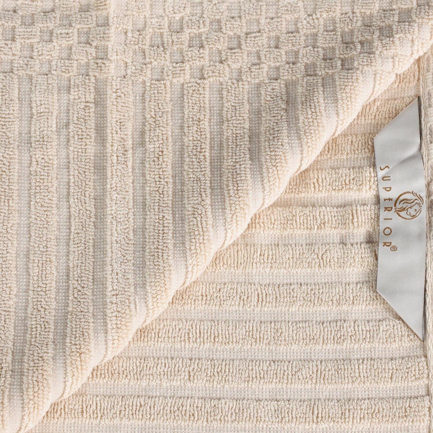 Superior Soho Ribbed Textured Cotton Ultra-Absorbent Bath Sheet & Bath Towel Set - Ivory