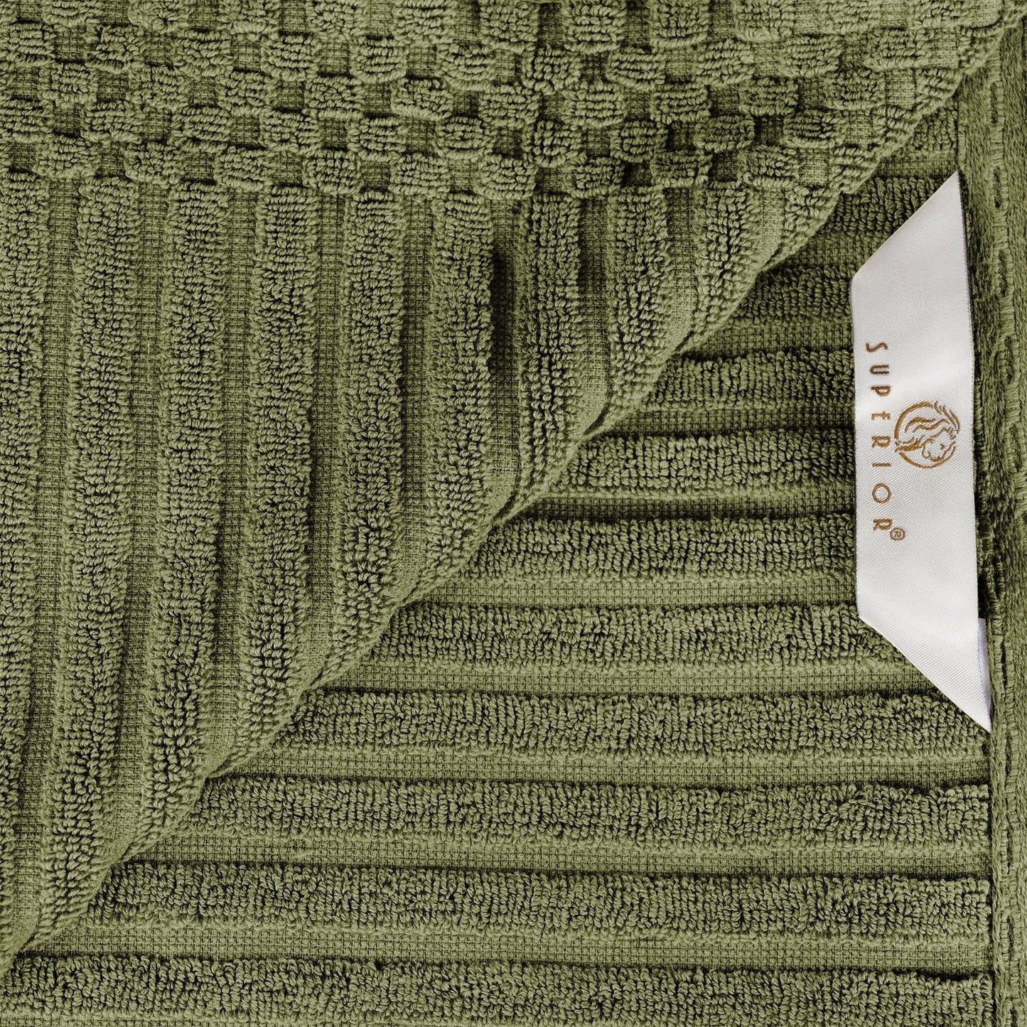 Superior Soho Ribbed Textured Cotton Ultra-Absorbent Hand Towel and Bath Sheet Set - Sage