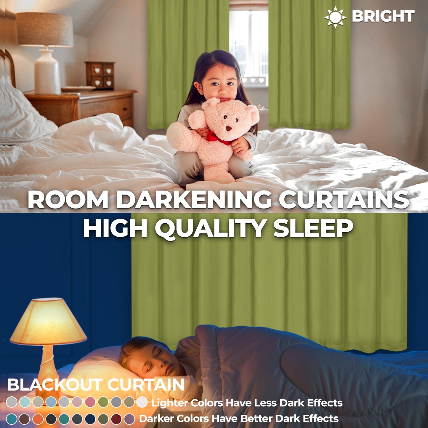 Solid Room Darkening Rod Pocket Blackout Curtain Panels, Set of 2 - Sage