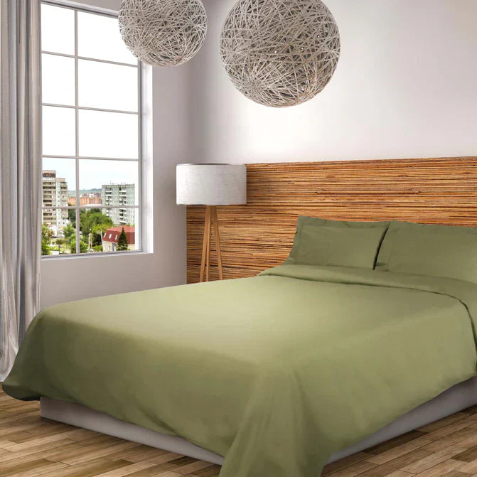 Cotton Percale Modern Traditional Duvet Cover Set - Sage