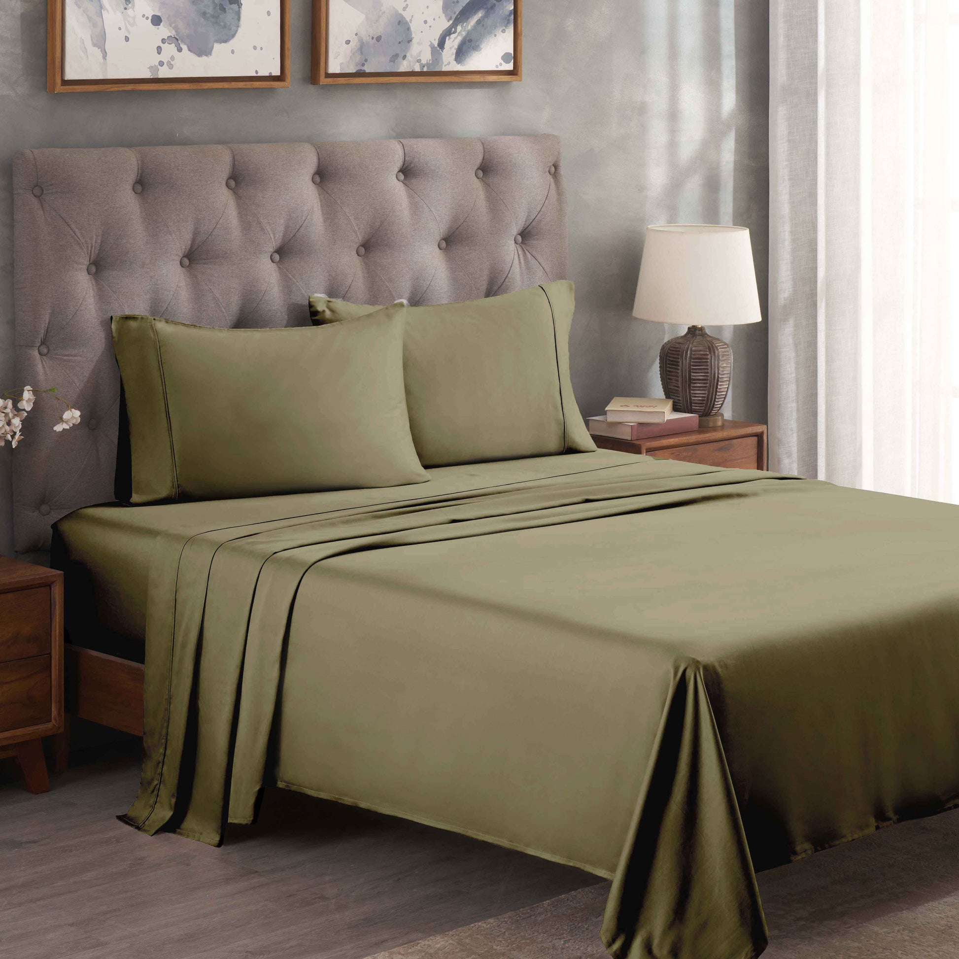 Egyptian Cotton 300 Thread Count Solid Deep Pocket Sheet Set - Sage