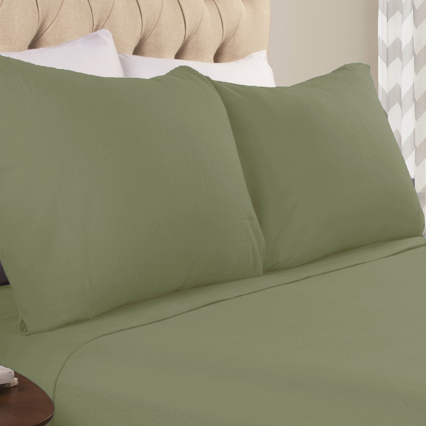 Solid Flannel Cotton Soft Fuzzy Pillowcases, Set of 2 - Sage