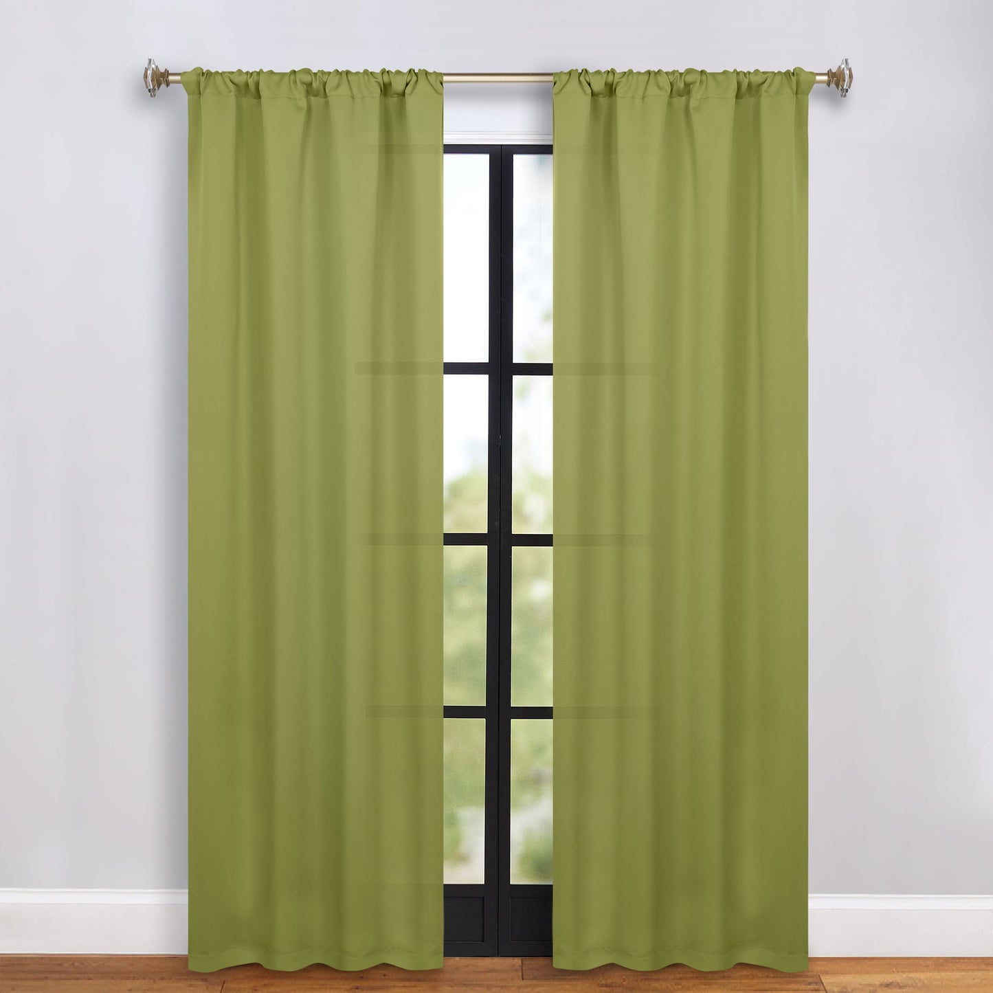 Solid Room Darkening Rod Pocket Blackout Curtain Panels, Set of 2 - Sage