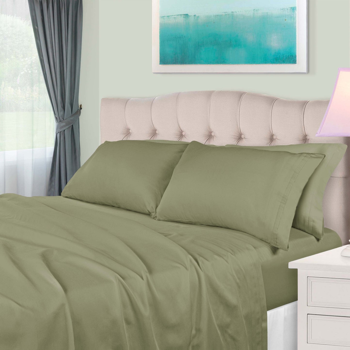 Egyptian Cotton 650 Thread Count Eco-Friendly Solid Sheet Set - Sage