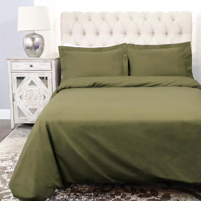 Cotton Percale Modern Traditional Duvet Cover Set - Sage