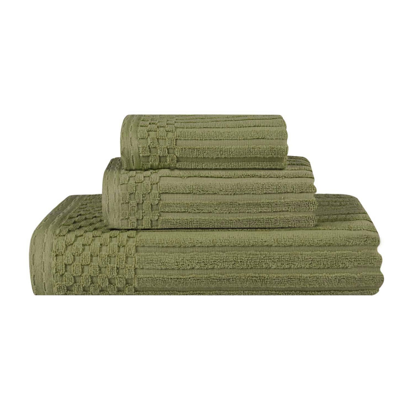Soho Ribbed Cotton Absorbent 3 Piece Assorted Towel Set - Sage