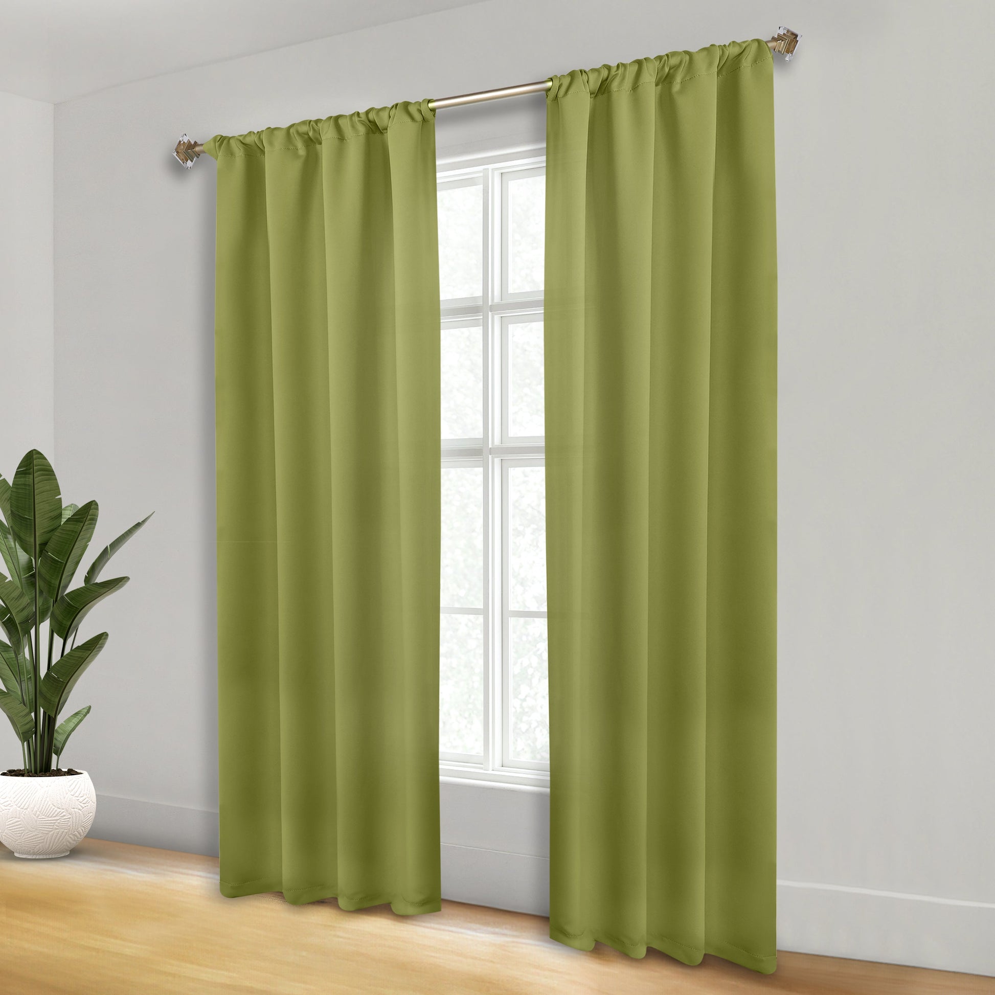 Solid Room Darkening Rod Pocket Blackout Curtain Panels, Set of 2 - Sage