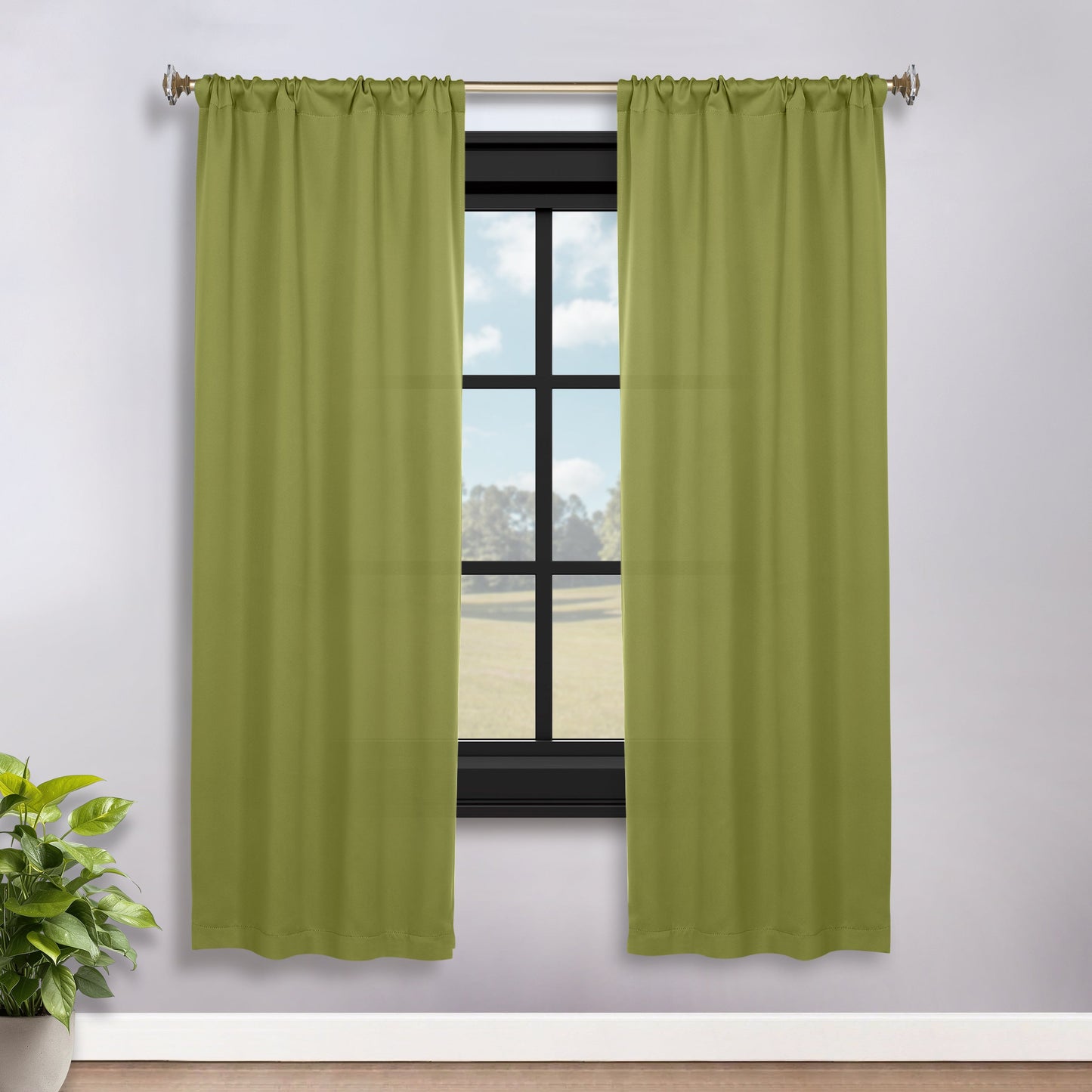 Solid Room Darkening Rod Pocket Blackout Curtain Panels, Set of 2 - Sage