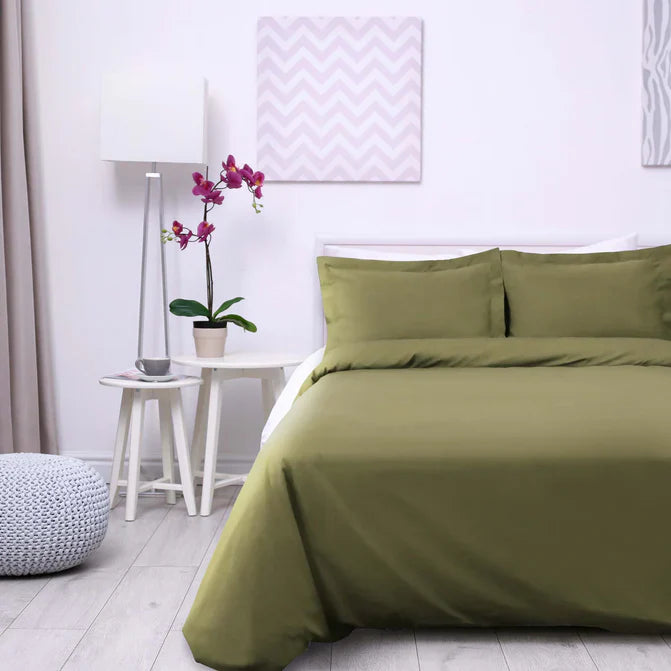 Cotton Percale Modern Traditional Duvet Cover Set - Sage
