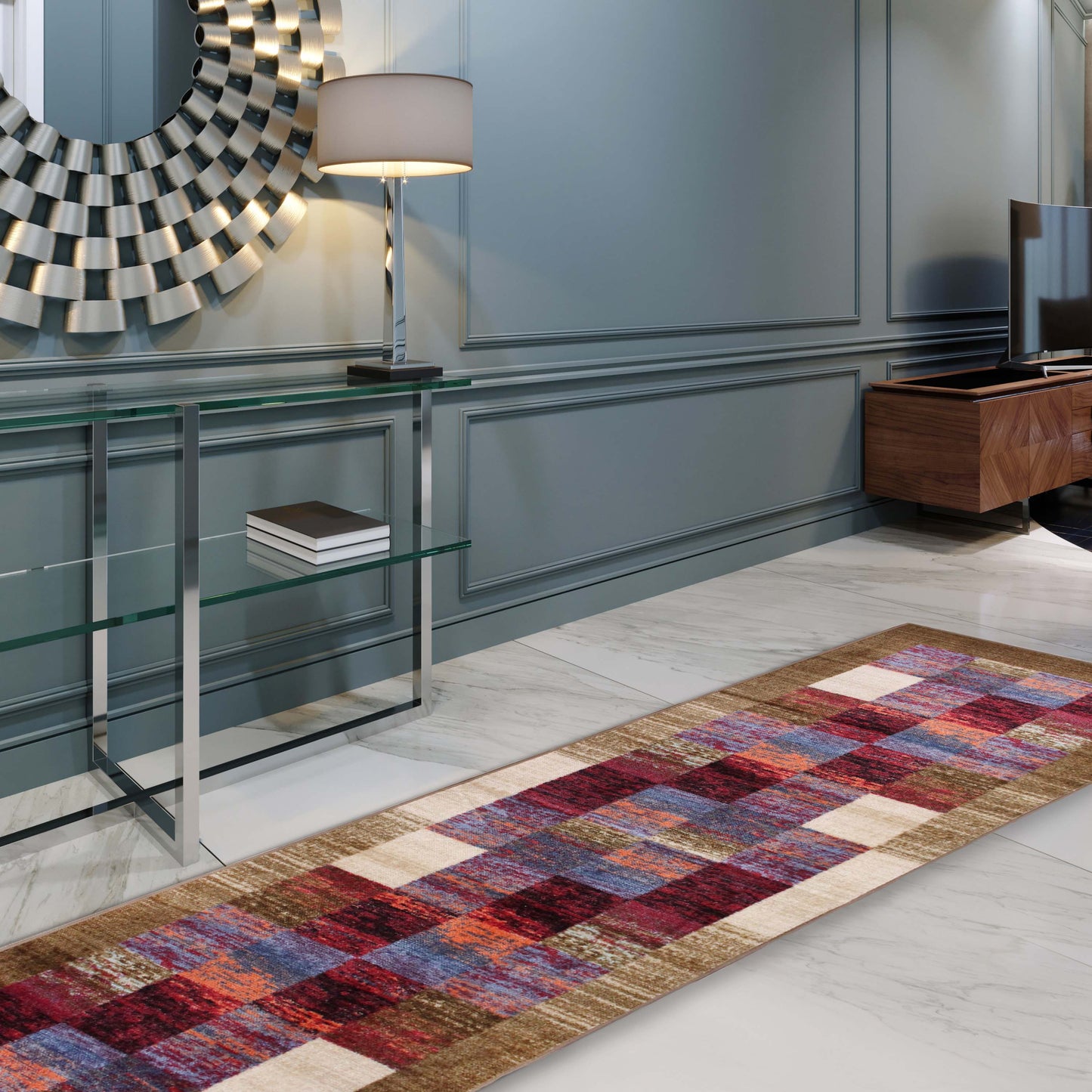 Lockwood Color Block Non-Slip Washable Indoor Area Rug or Runner - Sage