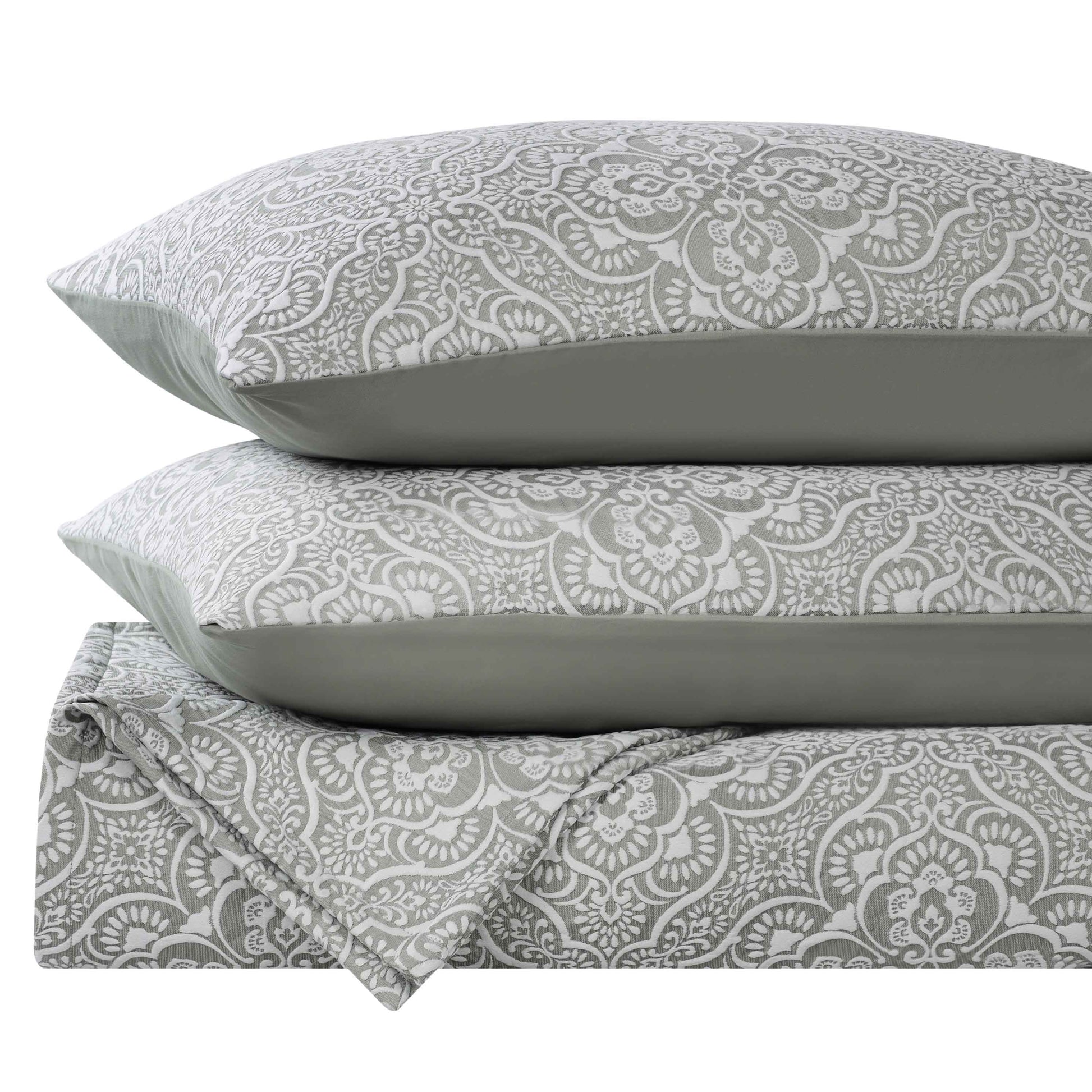 Enzy Medium Weight Floral Matelasse 3 Piece Bedspread Pillow Sham Set - Sage