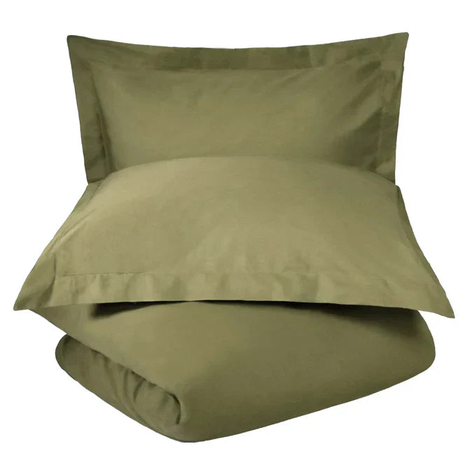 Cotton Percale Modern Traditional Duvet Cover Set - Sage