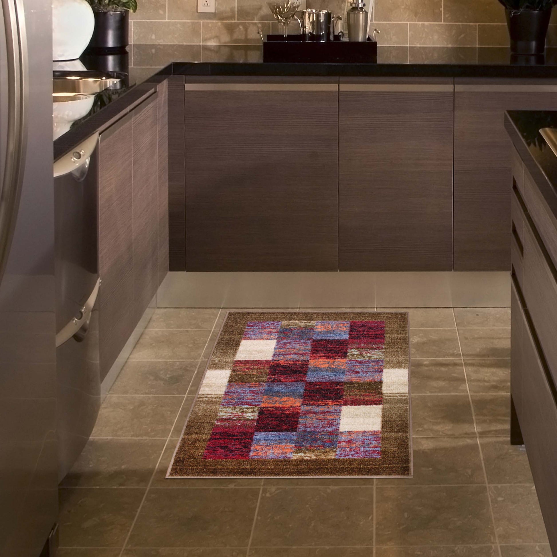 Lockwood Color Block Non-Slip Washable Indoor Area Rug or Runner - Sage