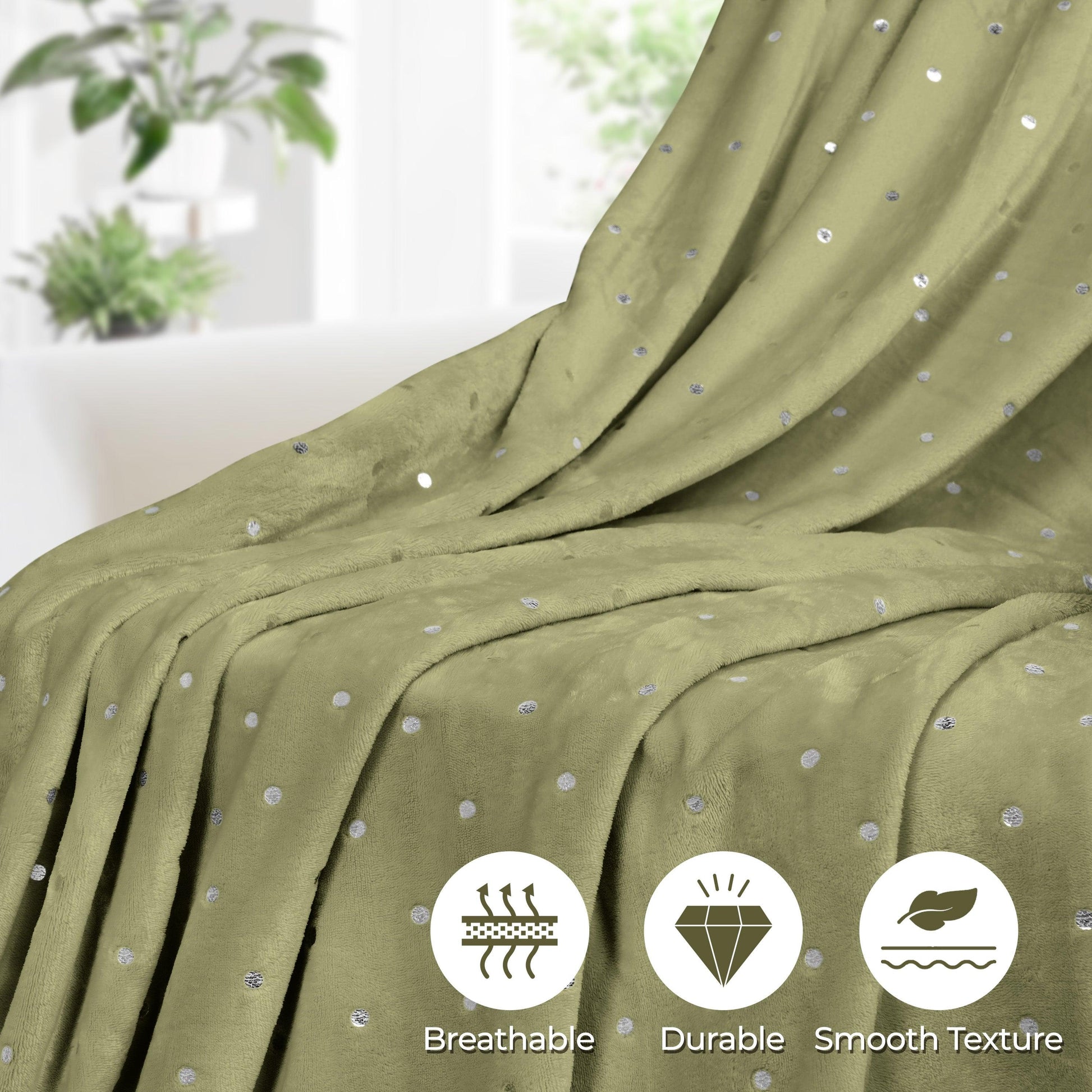 Fleece Plush Medium Weight Fluffy Soft Decorative Blanket Or Throw - Sage