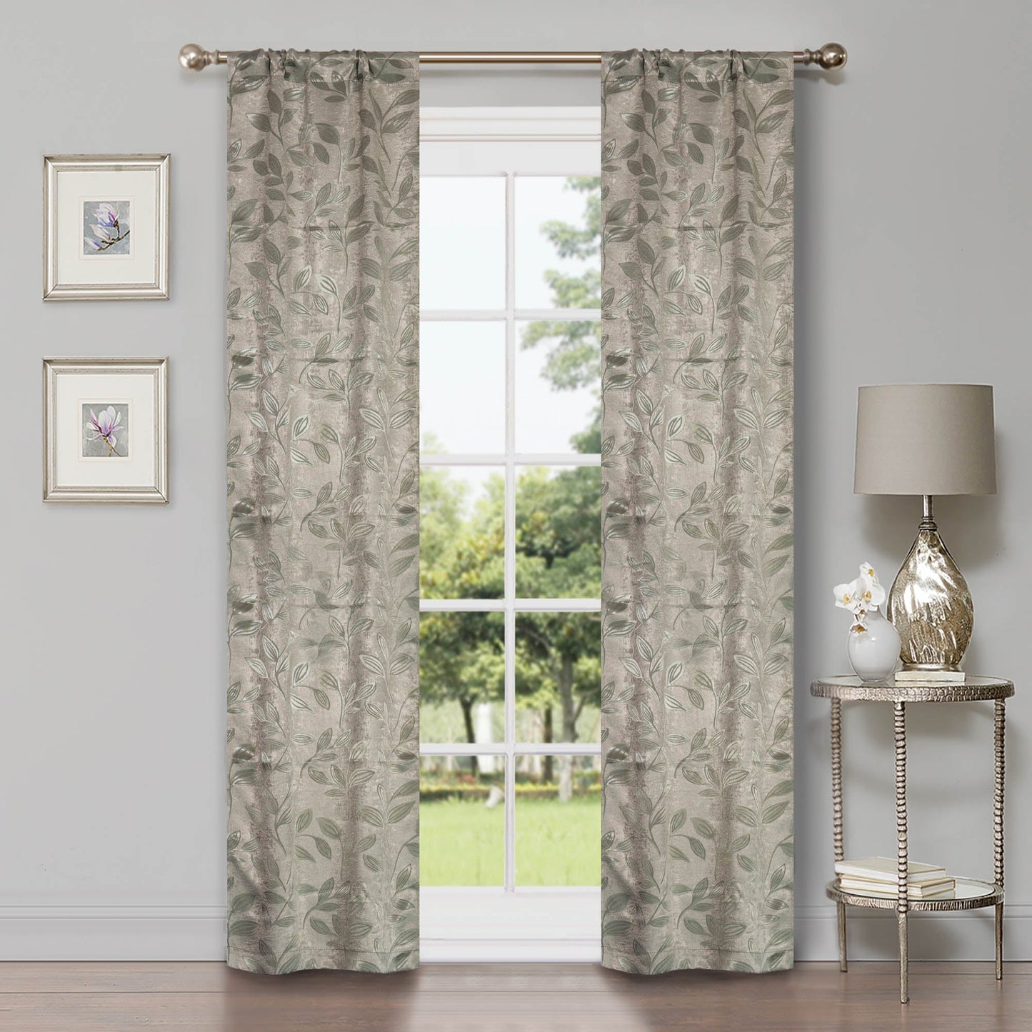 Leaves Machine Washable Room Darkening Blackout Curtains, Set of 2 - Sage