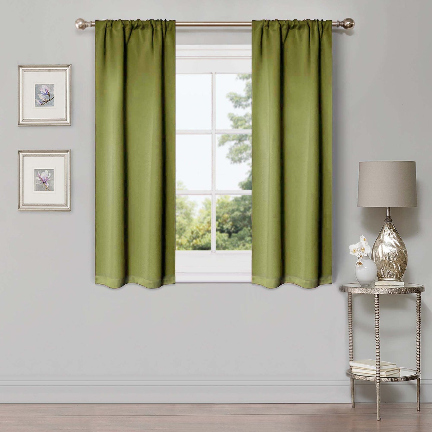 Solid Room Darkening Rod Pocket Blackout Curtain Panels, Set of 2 - Sage