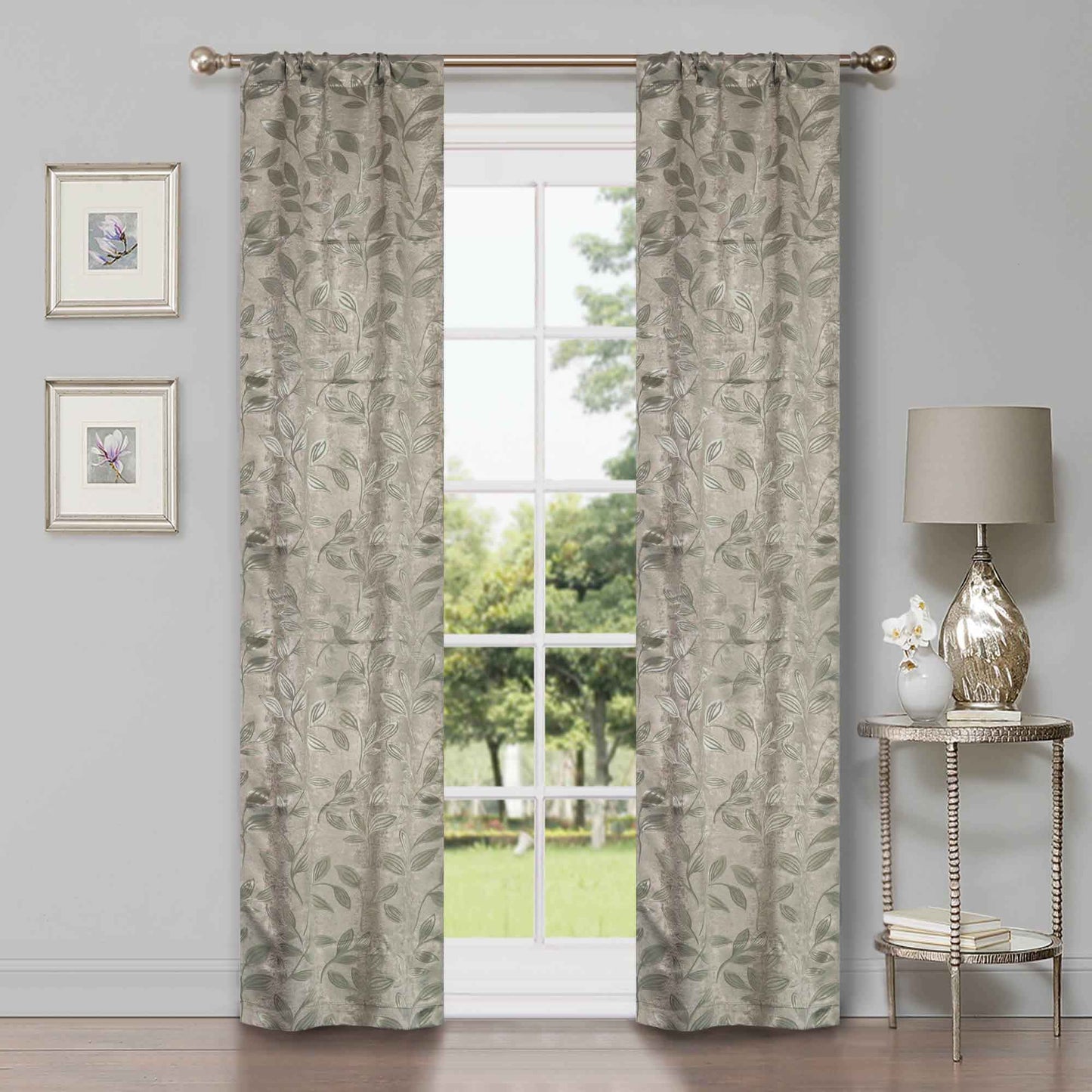 Leaves Room Darkening Washable Blackout Curtain Panels, Set of 2