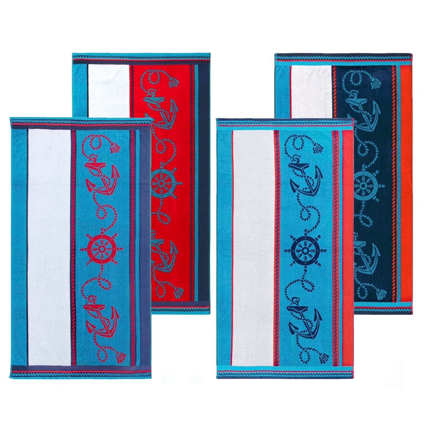 Sailing Egyptian Cotton 4 Piece Oversized Beach Towel Set - Blue