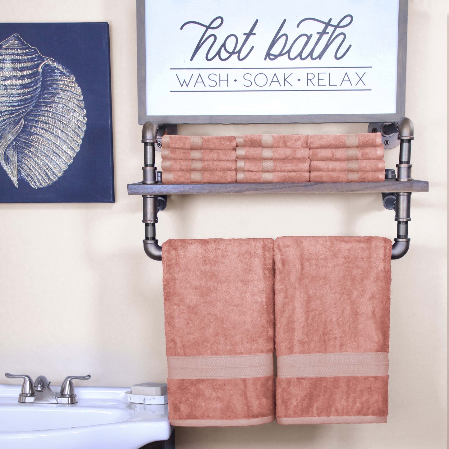 Ultra-Soft Rayon from Bamboo Cotton Blend Bath and Face Towel Set - Salmon