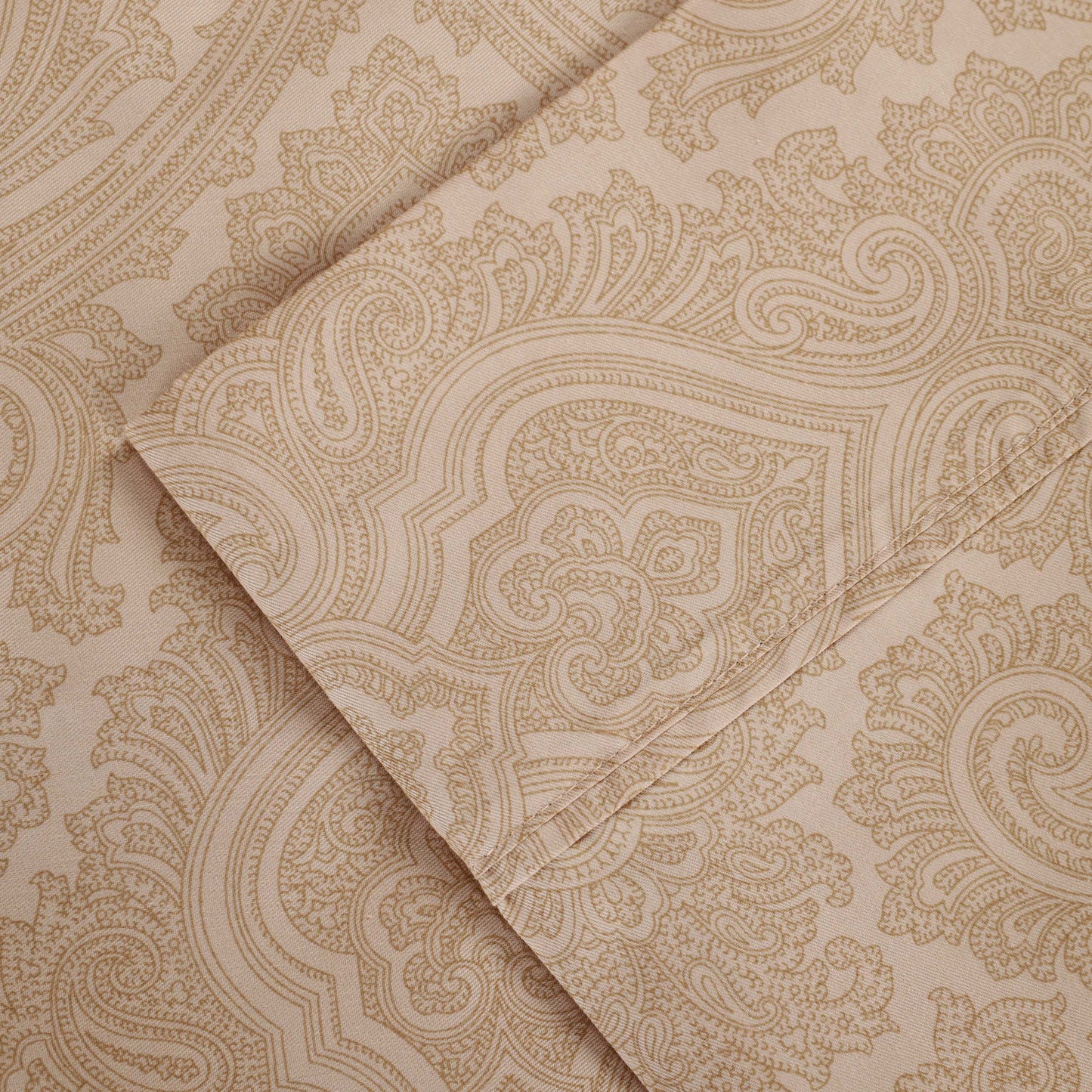 Italian Paisley 600 Thread Count Cotton Blend Deep Pocket Sheet Set - Sand