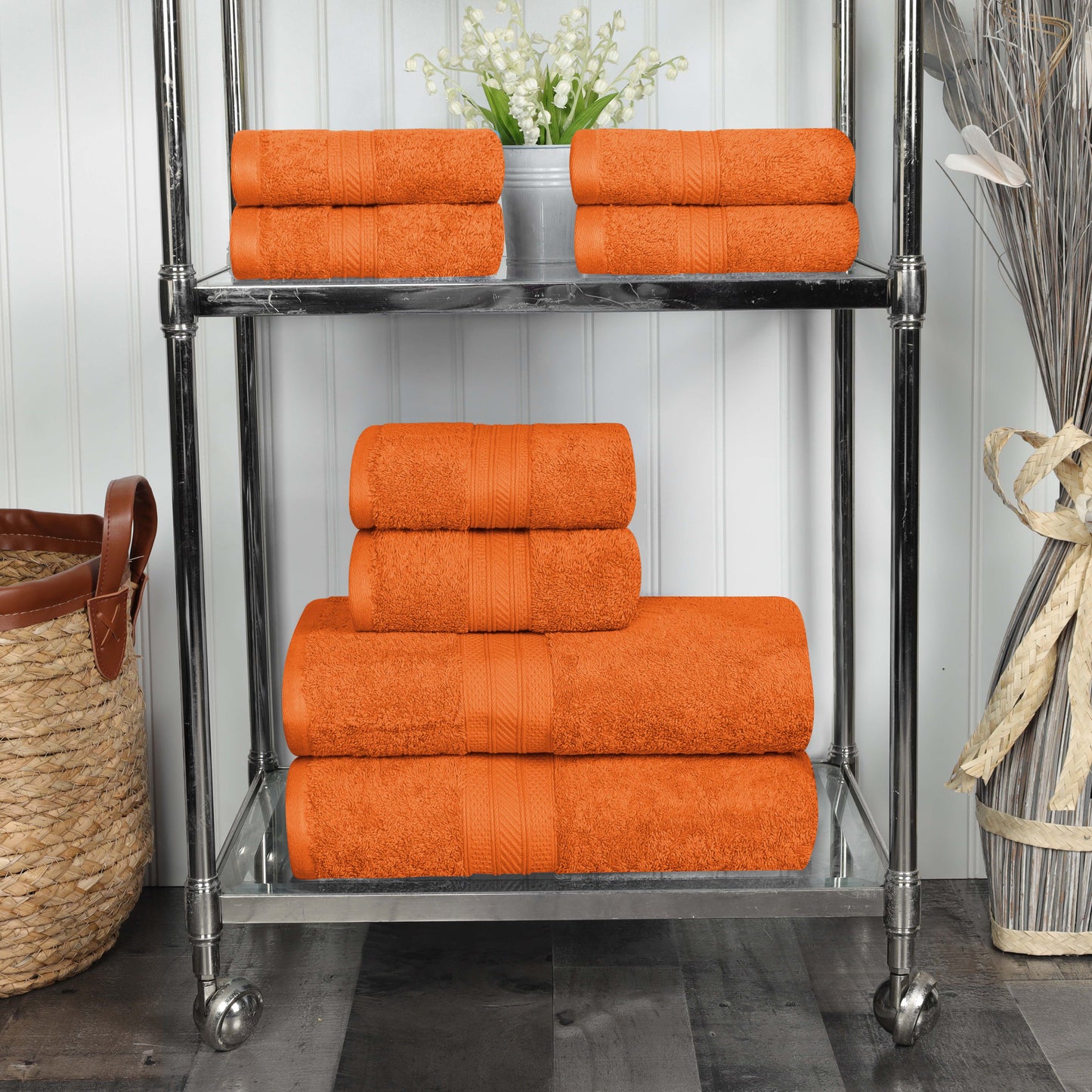 Cotton Heavyweight Absorbent Plush 8 Piece Towel Set - Sandstone