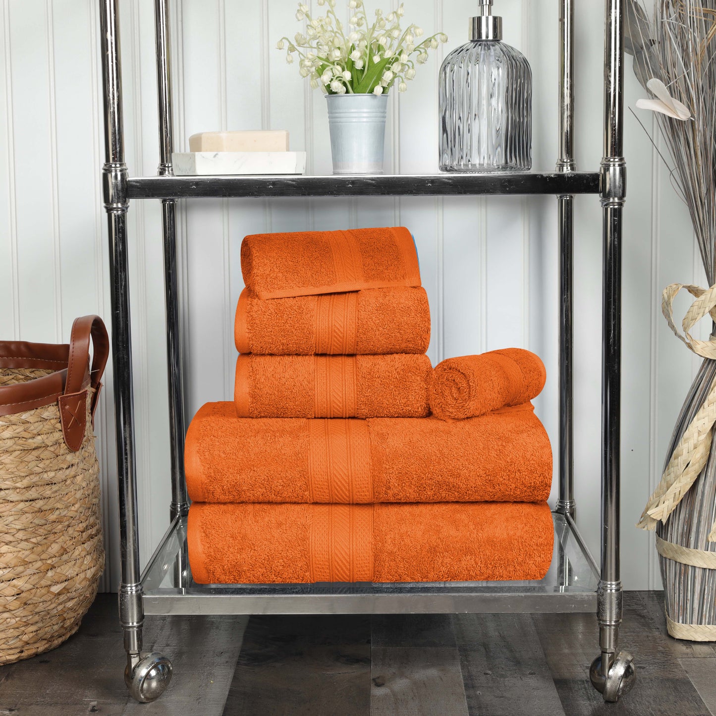Cotton Heavyweight Absorbent Plush 6 Piece Towel Set - Sandstone