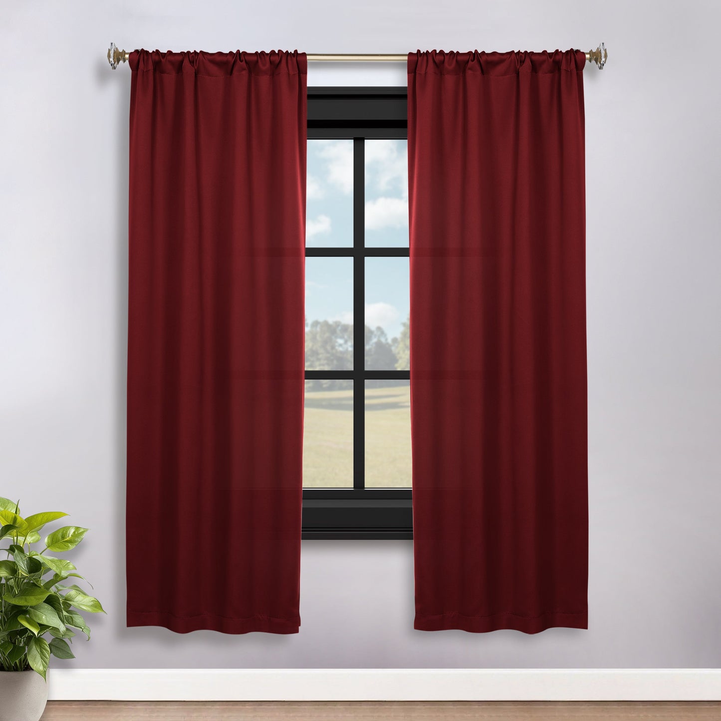 Solid Room Darkening Rod Pocket Blackout Curtain Panels, Set of 2 - Sangaria