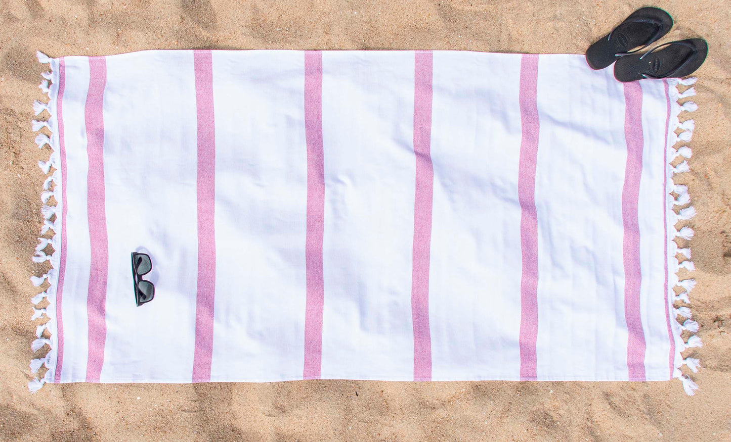 Tropical Cabana Stripe Fouta 4 Piece Beach Towel with Tassels