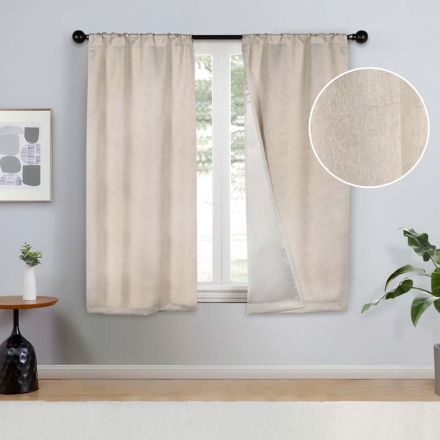 Blackout Senna Solid Textured Grommet Curtain Panels - Beige