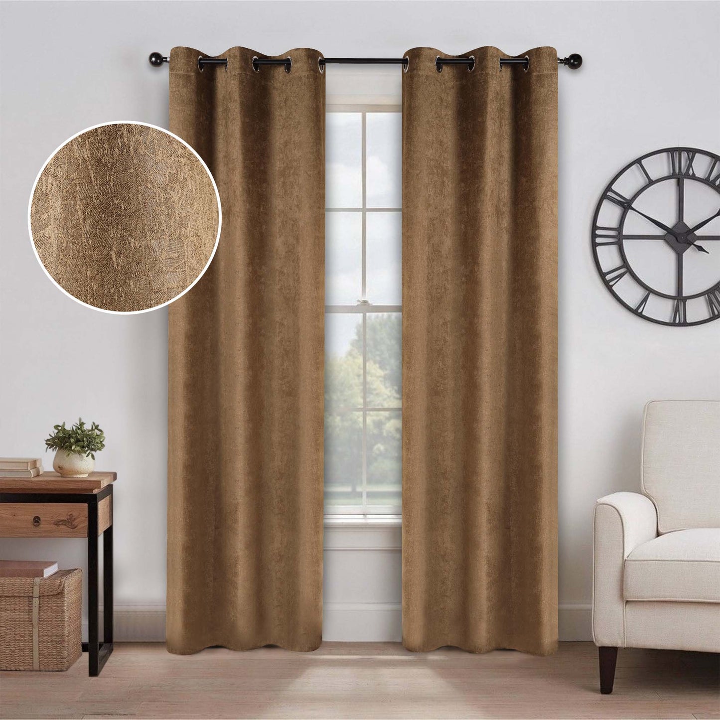 Blackout Senna Solid Textured Grommet Curtain Panels - Bronze Olive