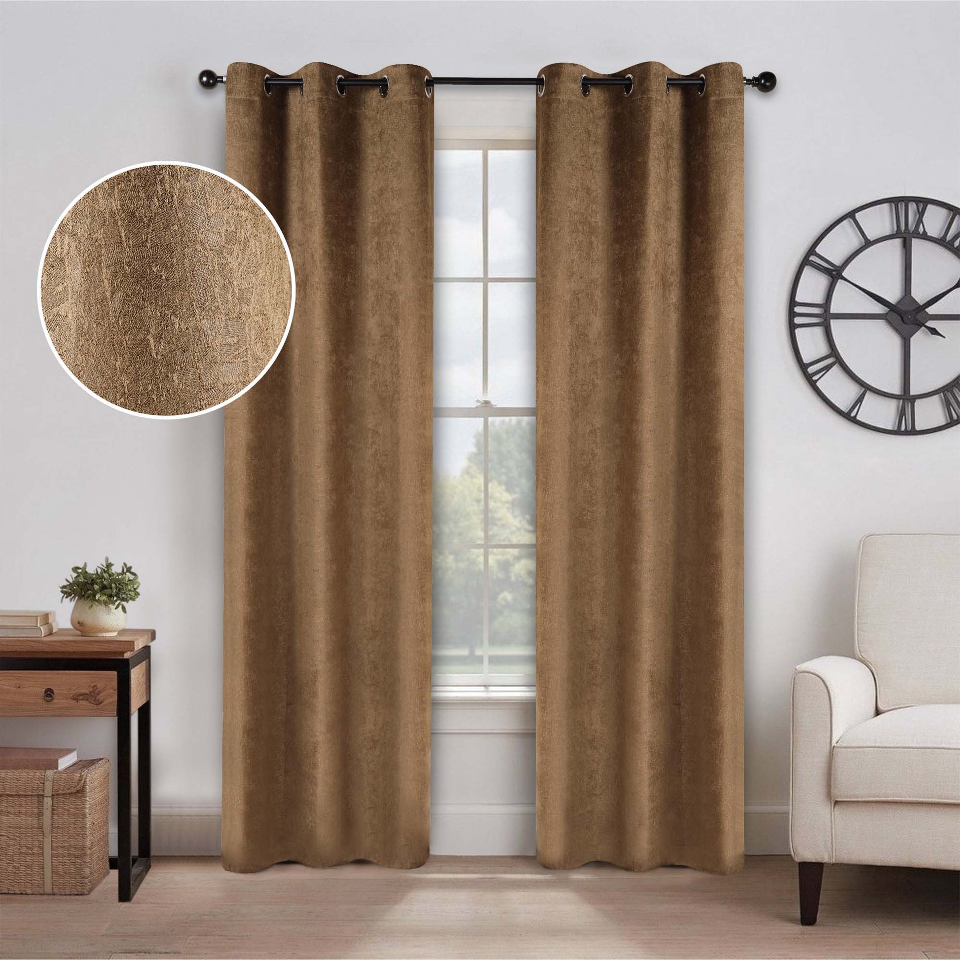 Blackout Senna Solid Textured Grommet Curtain Panels - Bronze Olive