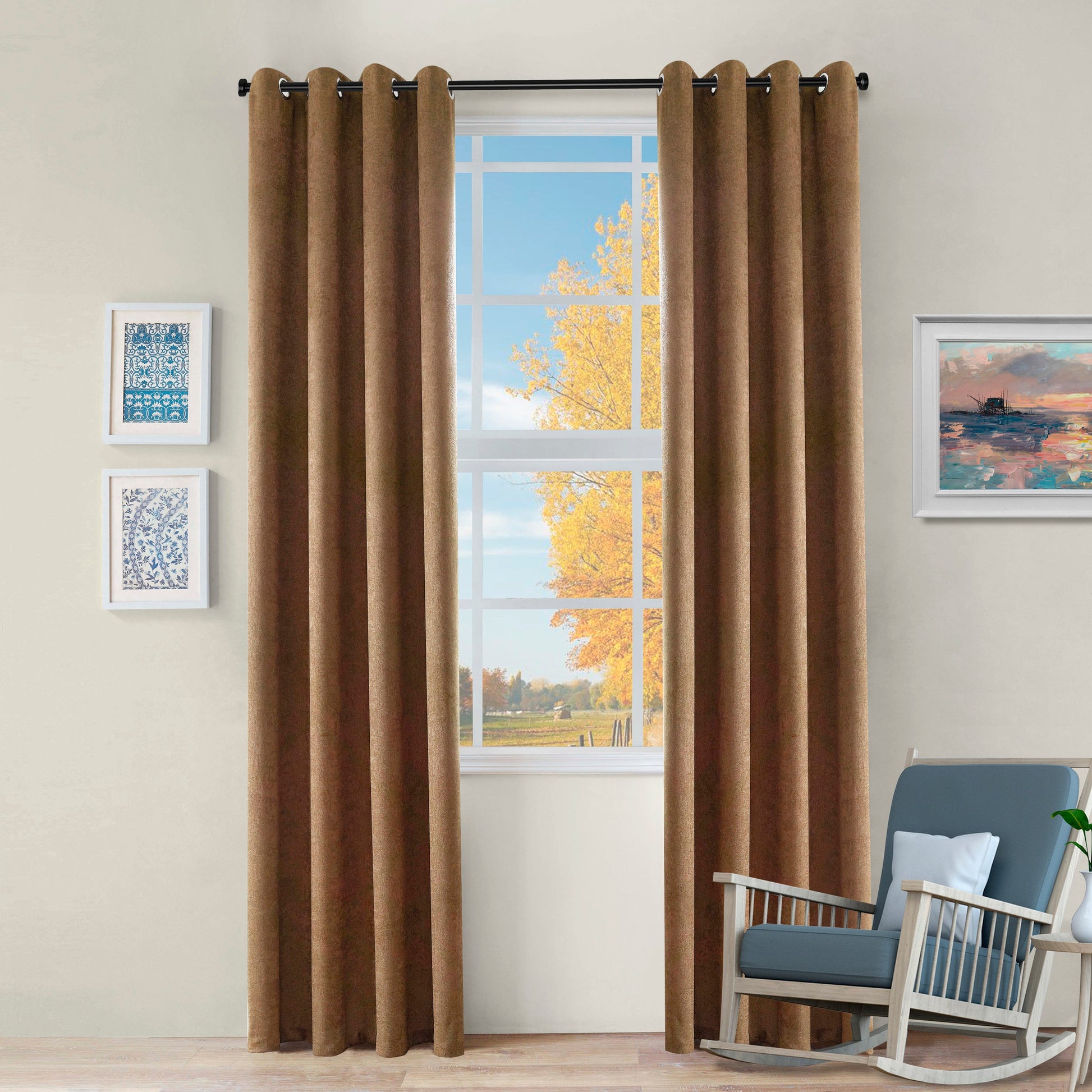 Blackout Senna Solid Textured Grommet Curtain Panels - Bronze Olive