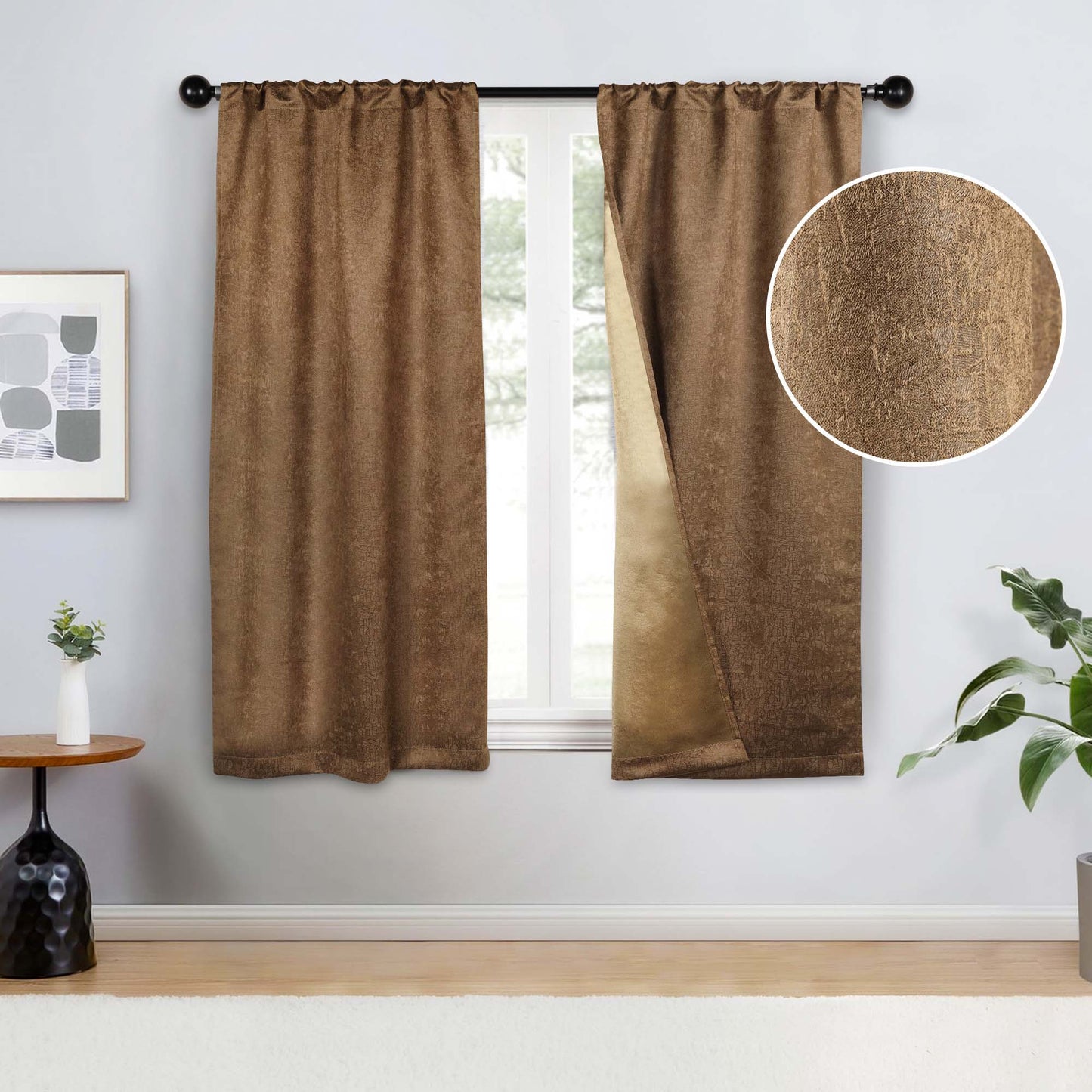 Blackout Senna Solid Textured Grommet Curtain Panels - Bronze Olive